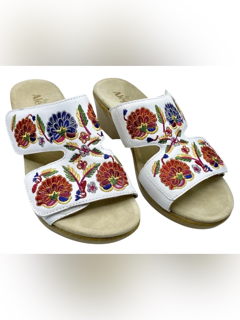 Alegria White Leather Floral Embroidered Sandals Comfort Walking Summer Boho 7